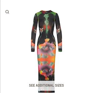 SKIMS SUMMER MESH LONG SLEEVE DRESS in OBSIDIAN PRINT Size S